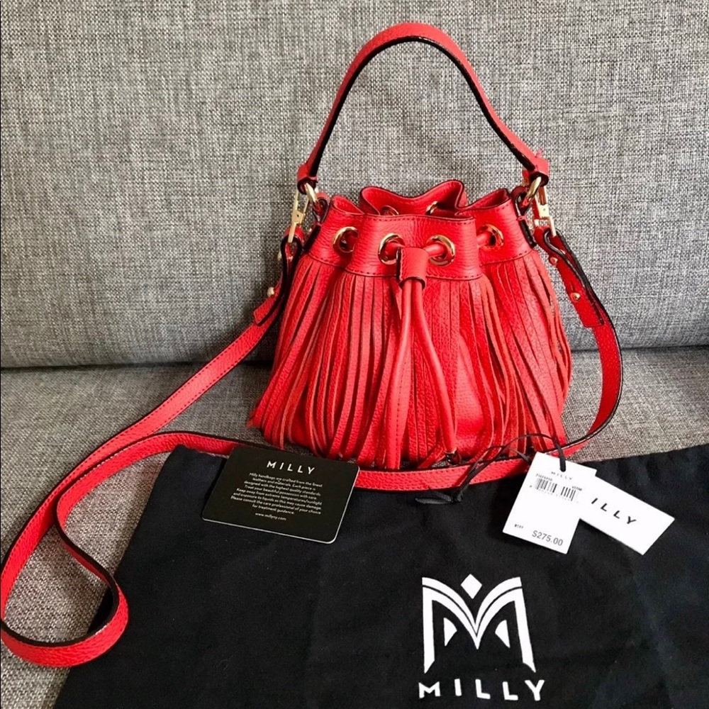 Milly Essex fringe bucket bag